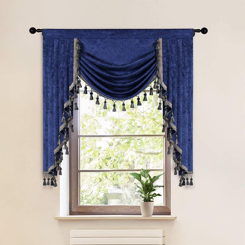 ELKCA Double-Sided Chenille Window Curtains Valance for Living Room Royal Blue Waterfall Valance for Bedroom,Rod Pocket (W39inch, 1 Panel) - Image 1